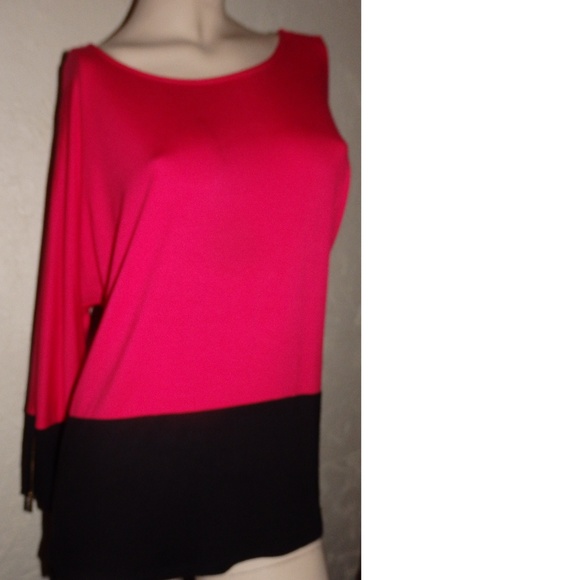 Calvin Klein NWOT Red/ Black Knit Zipper Sleeve - Picture 4 of 7